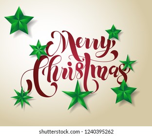 merry christmas text hand lettering with colorful background and stars element, calligraphy vector illustration