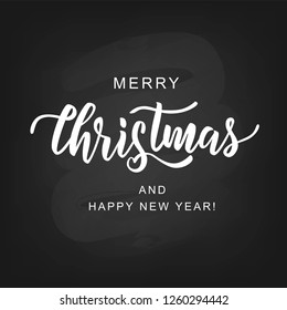 Merry Christmas text. Hand lettering typography for Happy New Year holidays greeting card, invitation, banner, postcard, web, poster template. Vector illustration.
