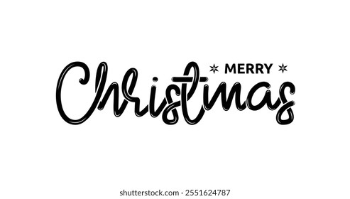 Merry Christmas Text Illustration - Handwritten Calligraphy in Black Color Vector Design, Perfect for Holiday Cards, Seasonal Decorations, Social Media Posts, and Festive Celebrations!