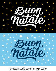 Merry Christmas text in italian language on vintage greeting cards or flyers set . Xmas greetings with hand lettering inscription.