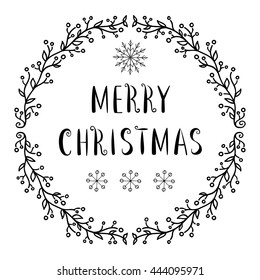 Merry Christmas text - lettering design with snowflakes 