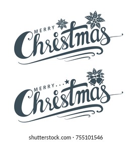 Merry Christmas text, Lettering design card template, Handwriting Alphabets. Hand Drawn Fonts, Creative typography for Holiday Greeting Gift Poster, banner, flyer. Vector illustration.