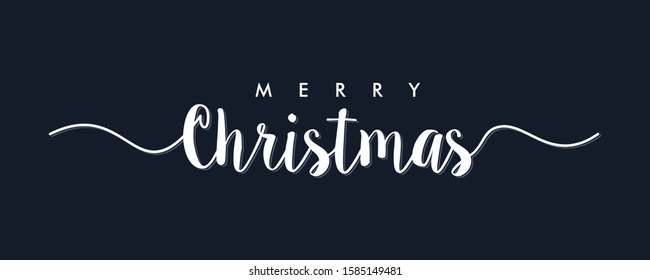 Merry Christmas Text Lettering hand written calligraphic white text isolated on black background vector illustration. usable for greeting card