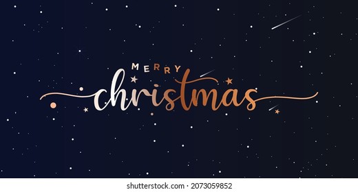 Merry Christmas Text Lettering hand written calligraphic luxury gold text isolated on black background vector illustration. usable for web banners, posters and greeting cards