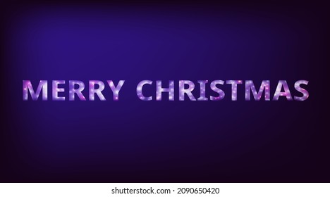 Merry Christmas text with lights Garland effect. Dark blue and purple background. Vector illustration.