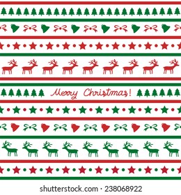 Merry Christmas text on Christmas day card. Seamless pattern for background. 