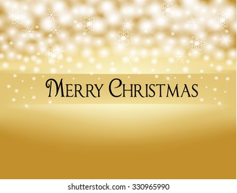 Merry Christmas text on golden background with sparkles, snowflakes made with Blending modes. Fully editable EPS10 file.