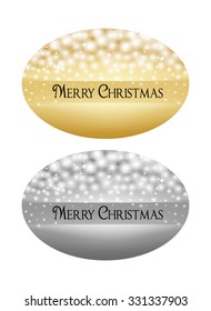 Merry Christmas text on golden and silver background circles with sparkles, snowflakes made with Blending modes. Fully editable EPS10 file.