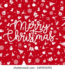 Merry christmas text on red background. New Year's attributes. - Vector