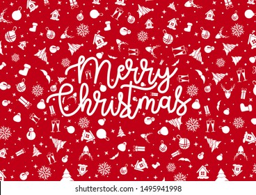 Merry christmas text on red background. New Year's attributes. - Vector