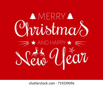 Merry Christmas - text on red background. Vector.