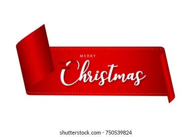 Merry Christmas text on red ribbon vector eps10.