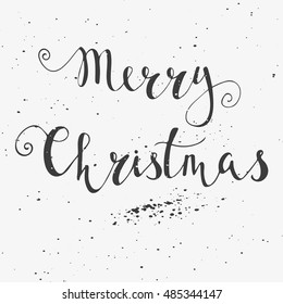 Merry Christmas  text on a winter background, snow and snowflakes. Greeting card template, poster with quote, T-shirt design or home decor element. Vector typography.