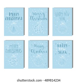 Merry Christmas  text on a winter background, snow and snowflakes. Greeting card template, poster with quote, T-shirt design or home decor element. Vector typography.