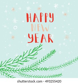 Merry Christmas  text on a winter background, snow and snowflakes. Greeting card template, poster with quote, T-shirt design or home decor element. Vector typography.