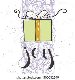 Merry Christmas  text on a winter background, snow and snowflakes. Greeting card template, poster with quote, T-shirt design or home decor element. Vector typography.