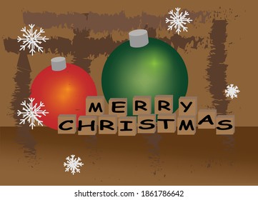 Merry Christmas text on wood with party ball .