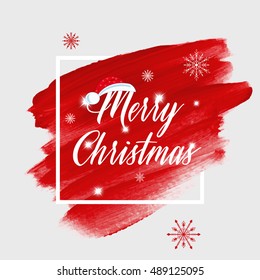 Merry Christmas Text Over Abstract Brush Paint Stoke Vector Illustration.