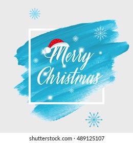 Merry Christmas Text Over Abstract Brush Paint Stoke Vector Illustration.