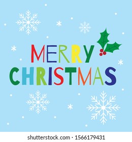 merry christmas text with poinsettia and snowflakes ornament