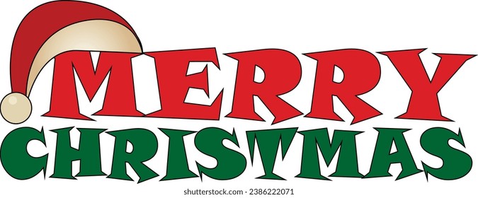 merry christmas text with santa hat svg