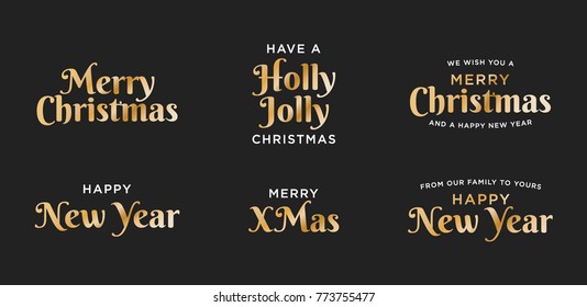 Merry Christmas Text Set, Happy New Year Text Set, Greeting Card Typography Vector Set for banners, greeting cards, poster, gifts, etc.