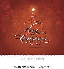 Merry Christmas text shaped as a tree, Greeting Card with text New Year. Winter holiday backgrounds, vector