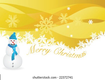 Merry Christmas text and snowflake and snowman