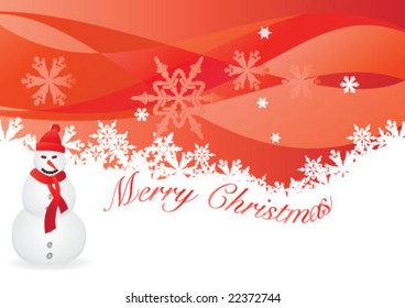 Merry Christmas text and snowflake and snowman