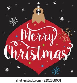 merry christmas text with snowflakes ornament