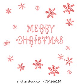 Merry Christmas Text with Snowflakes. Vector Illustration.