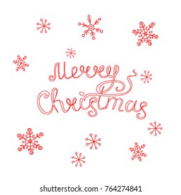 Merry Christmas Text with Snowflakes. Vector Illustration