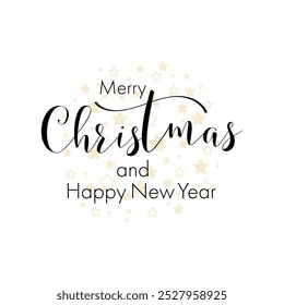 Merry Christmas Text And With Stars Circle Shape Vector Design.