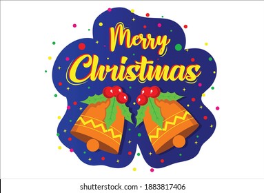 Merry Christmas text sticker. Vector cartoon illustration. Isolated on white background.