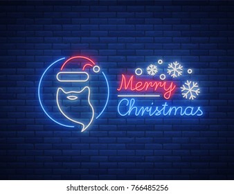 Merry Christmas text, template design letter template, cover in a neon style. Celebratory greetings bright gift poster, banner, flyer, vector illustration.
