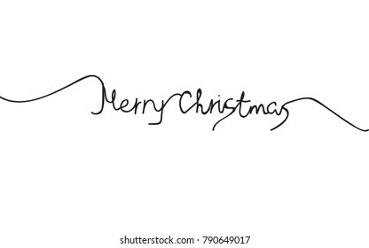 Merry Christmas text thin line isolated on white background. For web site, banner, poster, placard, print material and mobile app. Creative art, modern drawing concept, vector illustration
