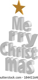 Merry Christmas text in three dimensions in white color isolated on white background. Vector illustration.