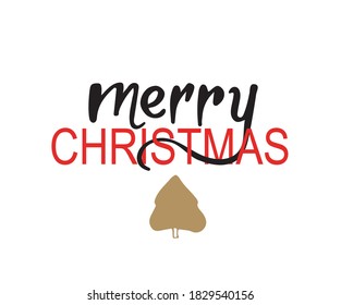 Feliz texto navideño, ilustración vectorial de árbol de Navidad, plantilla o diseño de invitación 