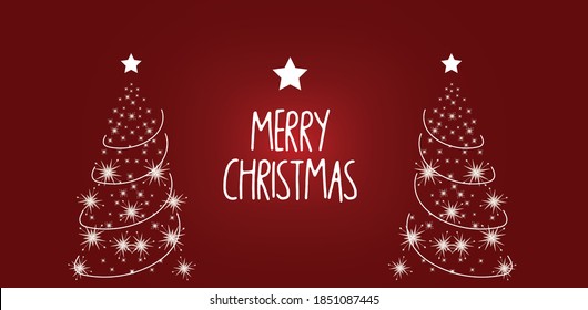 Merry Christmas text with two Christmas trees