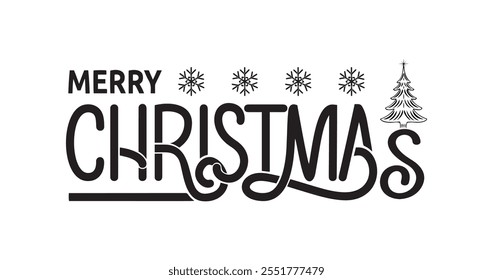 Merry Christmas Text Typography - Beautiful Handwritten Calligraphy Vector Illustration, Perfect for Integration into Holiday Cards, Festive Decorations, Social Media Posts, and Creative Projects