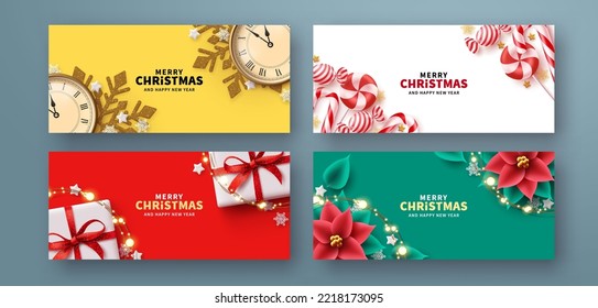 Merry christmas text vector banner design. Christmas and new year holiday gift card and greeting card lay out collection. Vector Illustration. 