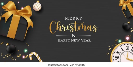 Merry christmas text vector banner design. Christmas gift box in elegant space for holiday season greeting card background. Vector illustration xmas season design.
