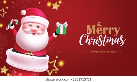 Diseño de vectores de texto con navidad. Navidad santa claus personaje con elementos de calcetines rojos para tarjeta de saludo de temporada. Exmas de ilustración vectorial en un fondo elegante.
