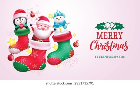 Diseño de vectores de texto con navidad. La Navidad calla elementos con personajes de Navidad como santa claus, pingüino y decoración de muñecos de nieve. Fondo de la tarjeta de saludo de la ilustración del vector.
