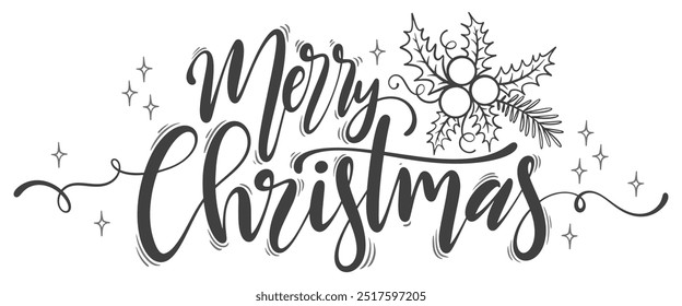 Merry christmas text. Vector handwritten holiday lettering. Merry Christmas calligraphy text. Vector eps