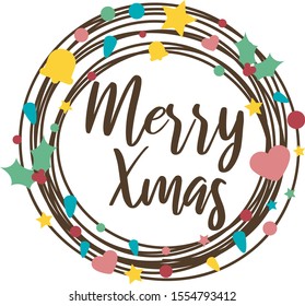 Merry Christmas text Vector Illustration Christmas Stock File Christmas light  garland Merry Christmas Lettering 