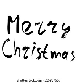 Merry Christmas text. Vector illustration isolated on a white background. Hand drown watercolor inscription. Lettering for posters, gift wrap,greeting cards. Unique hand drawn rough typography.