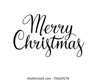 Merry christmas text. Vector illustration. Black and white calligraphic lettering design and xmas greeting card template. EPS 10.