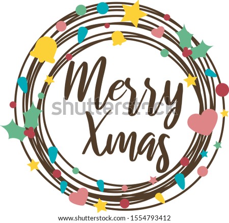 Merry Christmas text Vector Illustration Christmas Stock File Christmas light  garland Merry Christmas Lettering 
