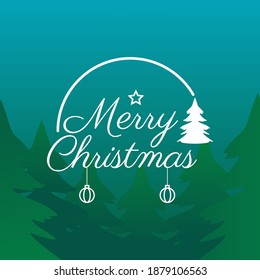 Merry Christmas text, Vector logo, typography with tree  Christmas background. Vector Illustration